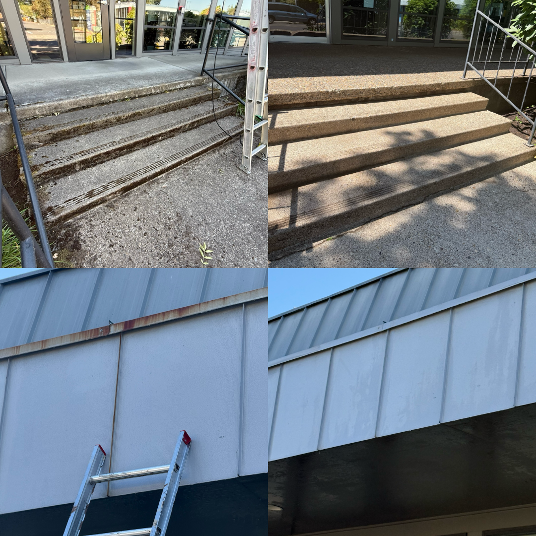 Commercial property before and after pressure washing — second job